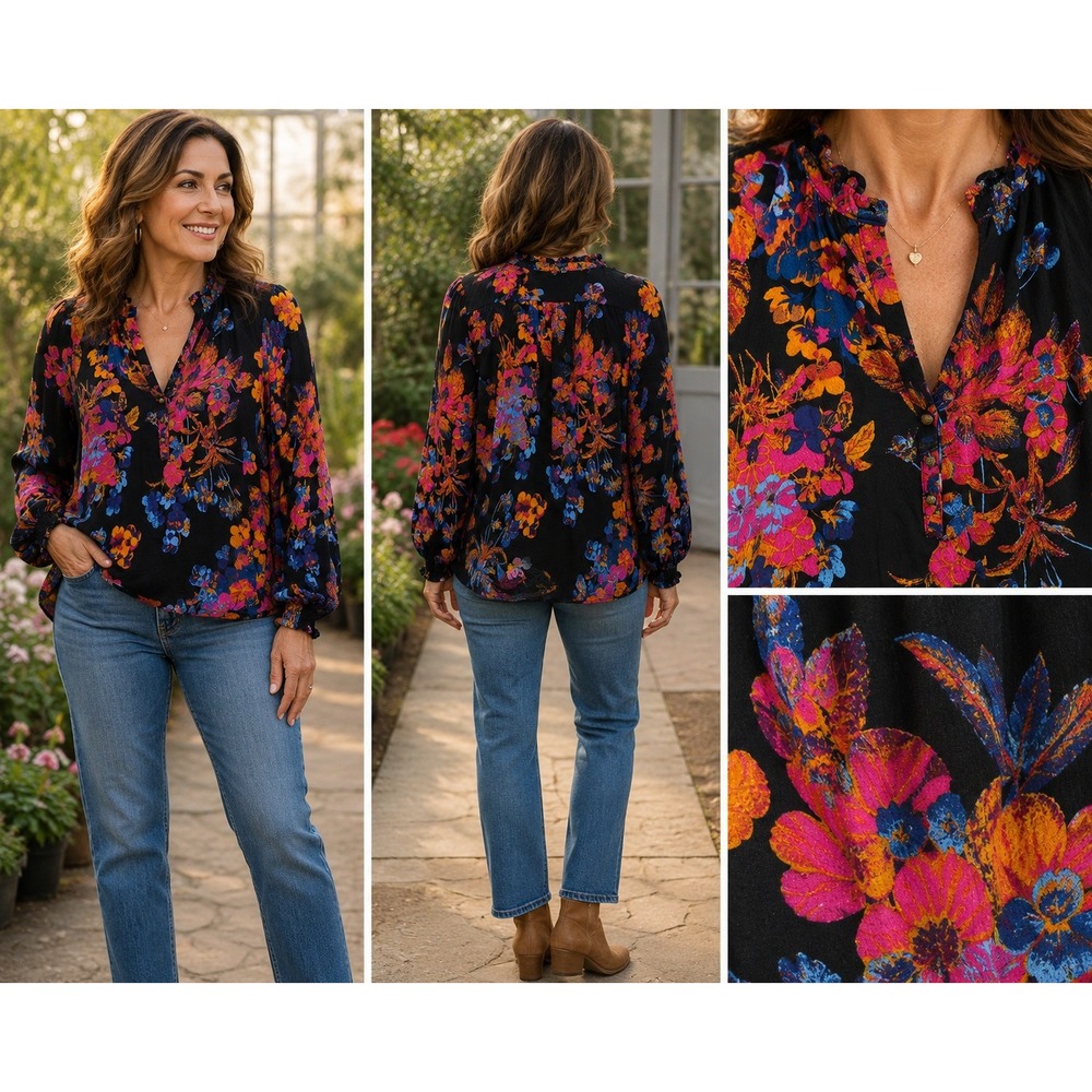 Maeve Anthropologie Floral Peasant Blouse Multicolor Textured Boho Women SP Boho